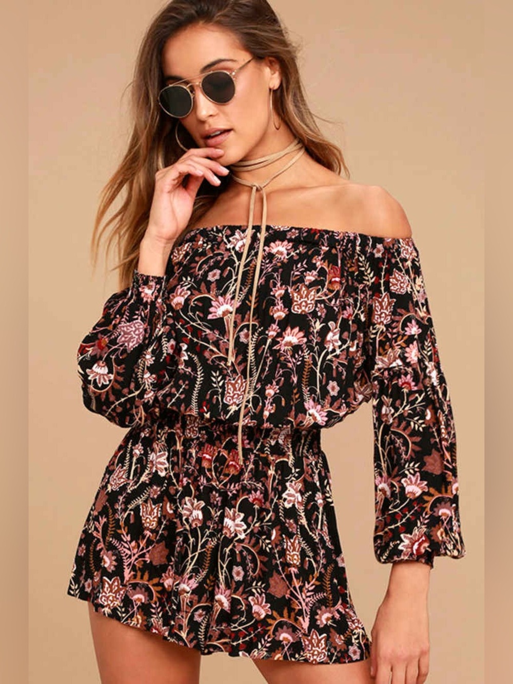 Free People Pretty and Free Black Floral Print
Romper Extra Small XS